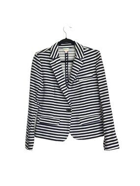 MERONA- WOMENS STRIPE WHITE/NAVY BLAZER ONE BUTTON CLOSURE SIZE MEDIUM